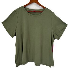 Vince Camuto Top Women 3X Green Crew T-Shirt Slits Cotton Blend Casual Comfy NWT